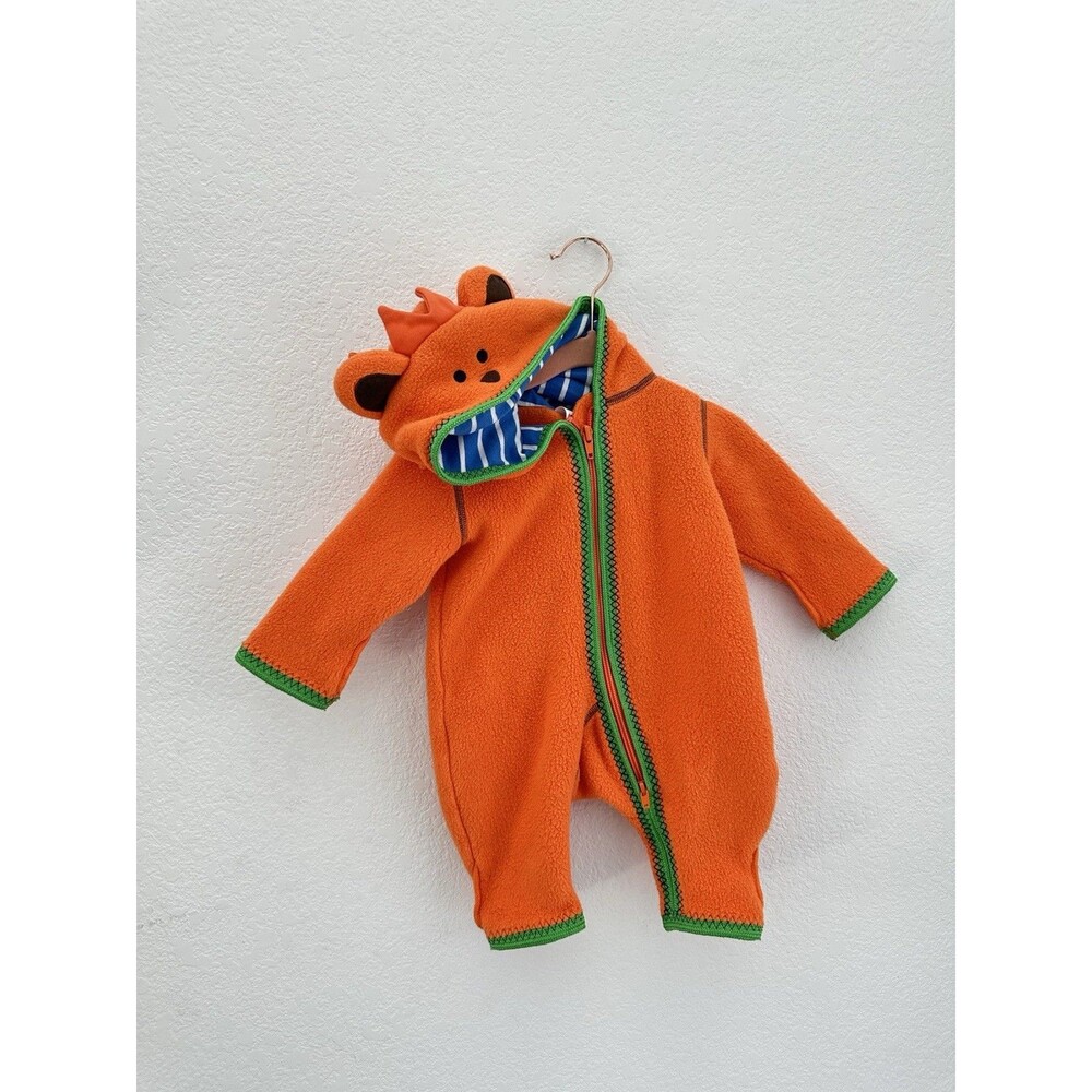 Hanna Andersson Fleece Bunting Romper Size 50 0-3M Orange Lion Costume Suit